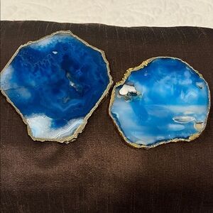 Blue Agate Coasters with Gold Edges